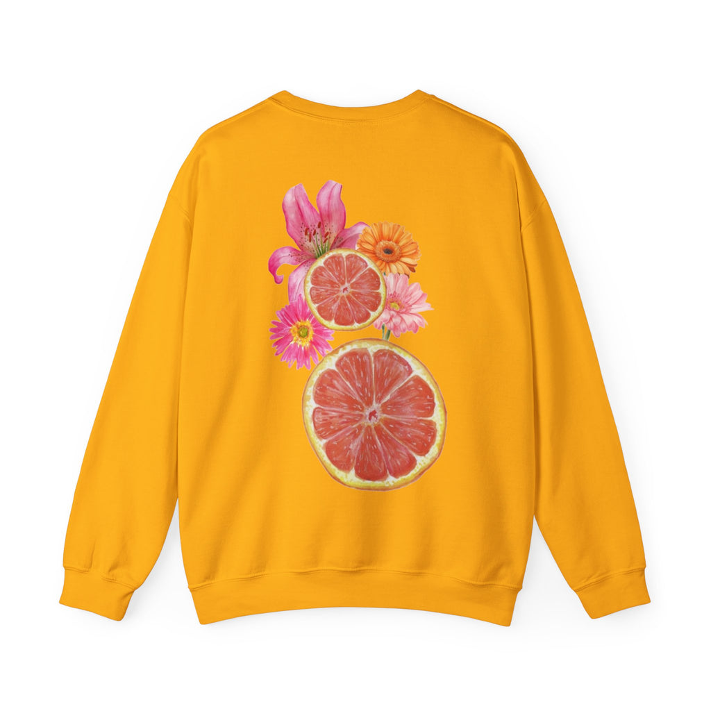 ORVIAN — Tropical Citrus & Pink Floral Crewneck, Grapefruit Orange Watercolor Unisex Heavy Blend