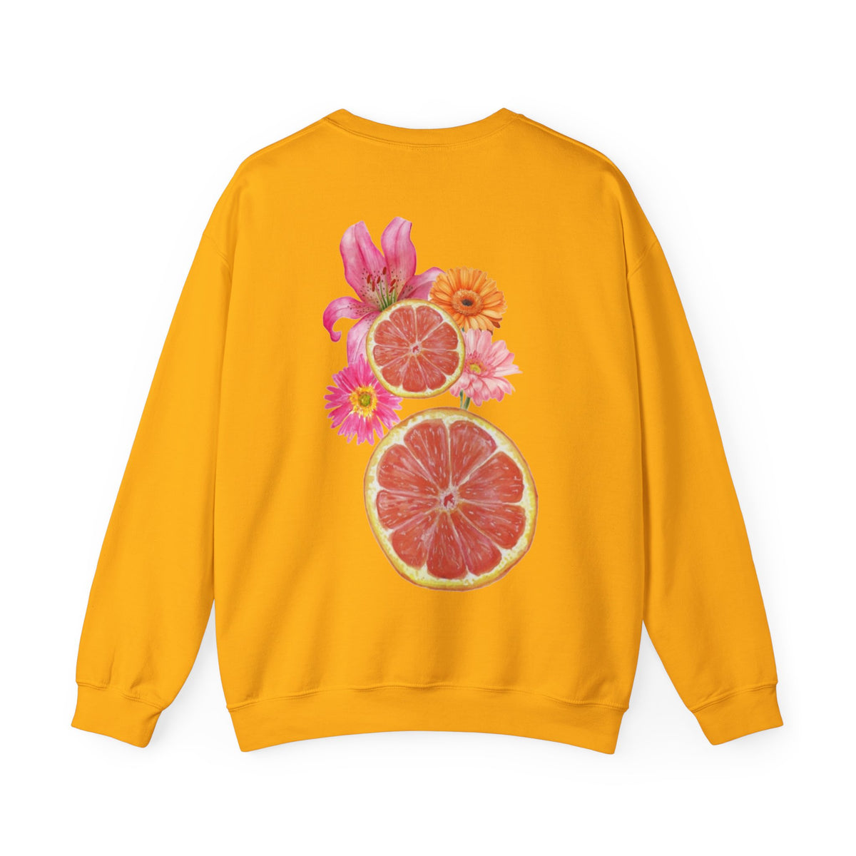 ORVIAN — Tropical Citrus & Pink Floral Crewneck, Grapefruit Orange Watercolor Unisex Heavy Blend