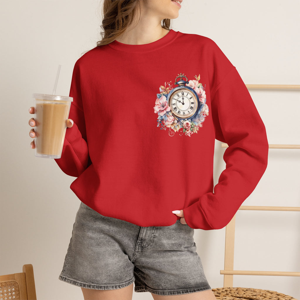 ORVIAN — Blue Watercolor Floral Book Crewneck, Open Book Wildflower Literary Unisex Heavy Blend