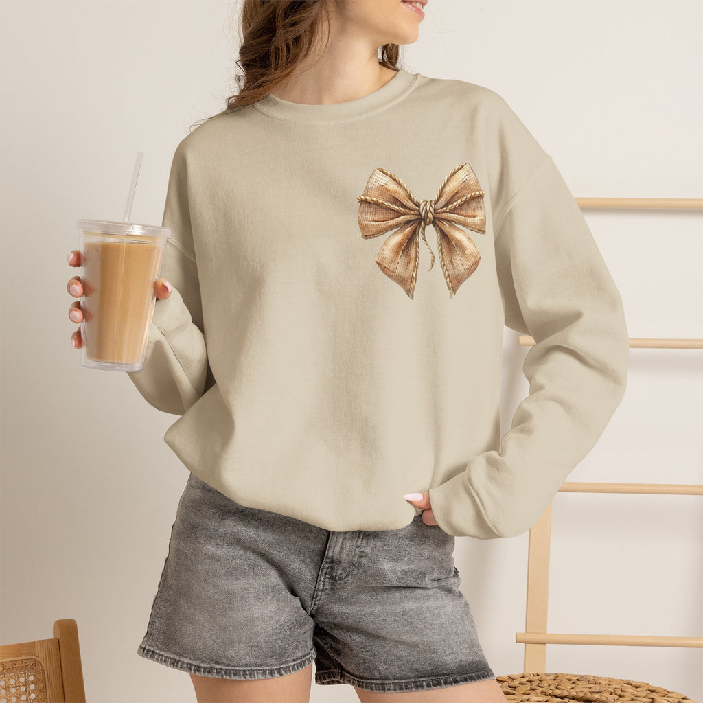 ORVIAN — Coquette Fall Bow & Football Crewneck, Pumpkin Spice Game Day Unisex Heavy Blend
