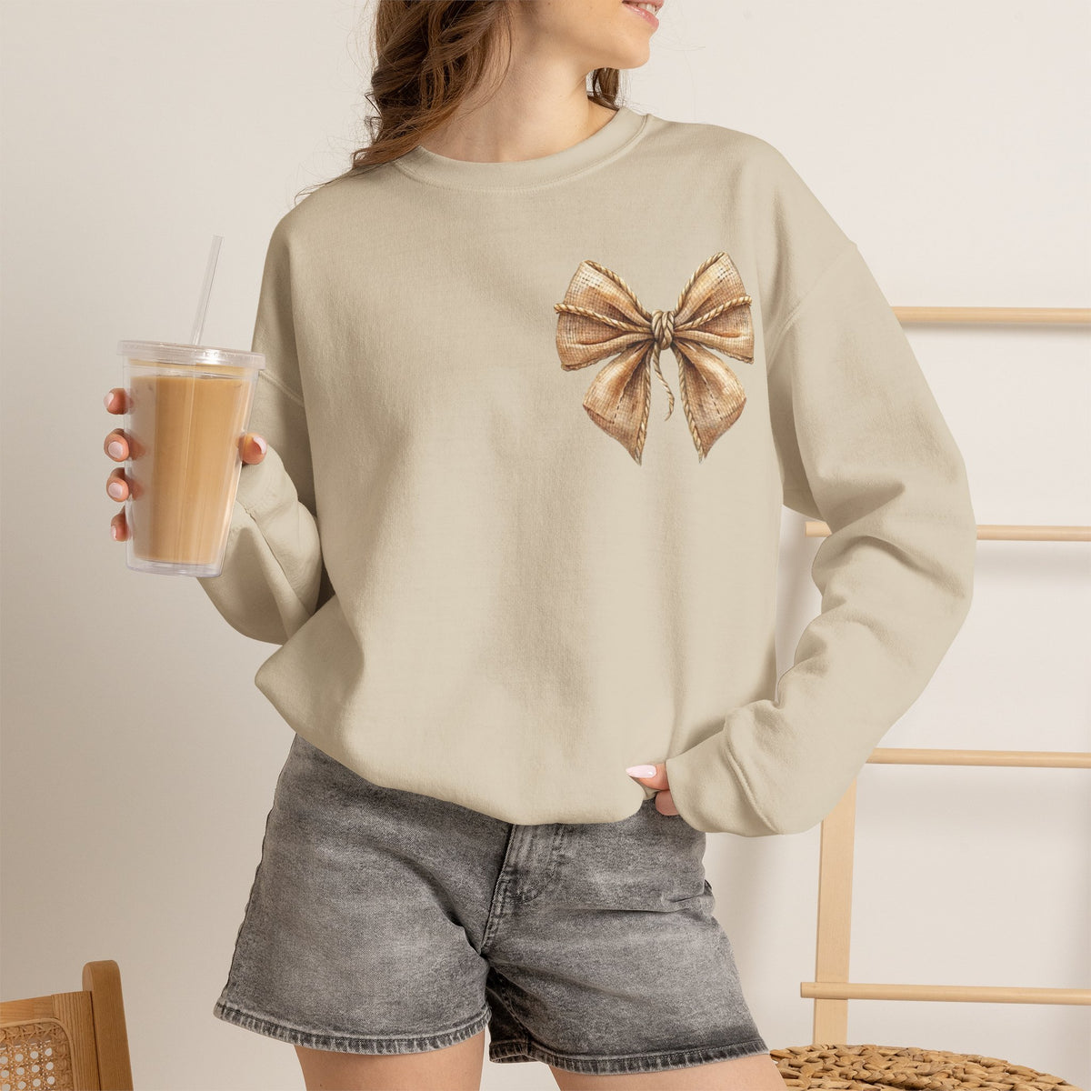 ORVIAN — Coquette Fall Bow & Football Crewneck, Pumpkin Spice Game Day Unisex Heavy Blend