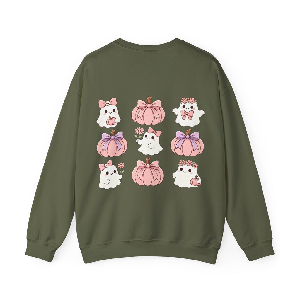 ORVIAN — Pink Halloween Coquette Ghost Crewneck, Bow & Pumpkin Unisex Heavy Blend
