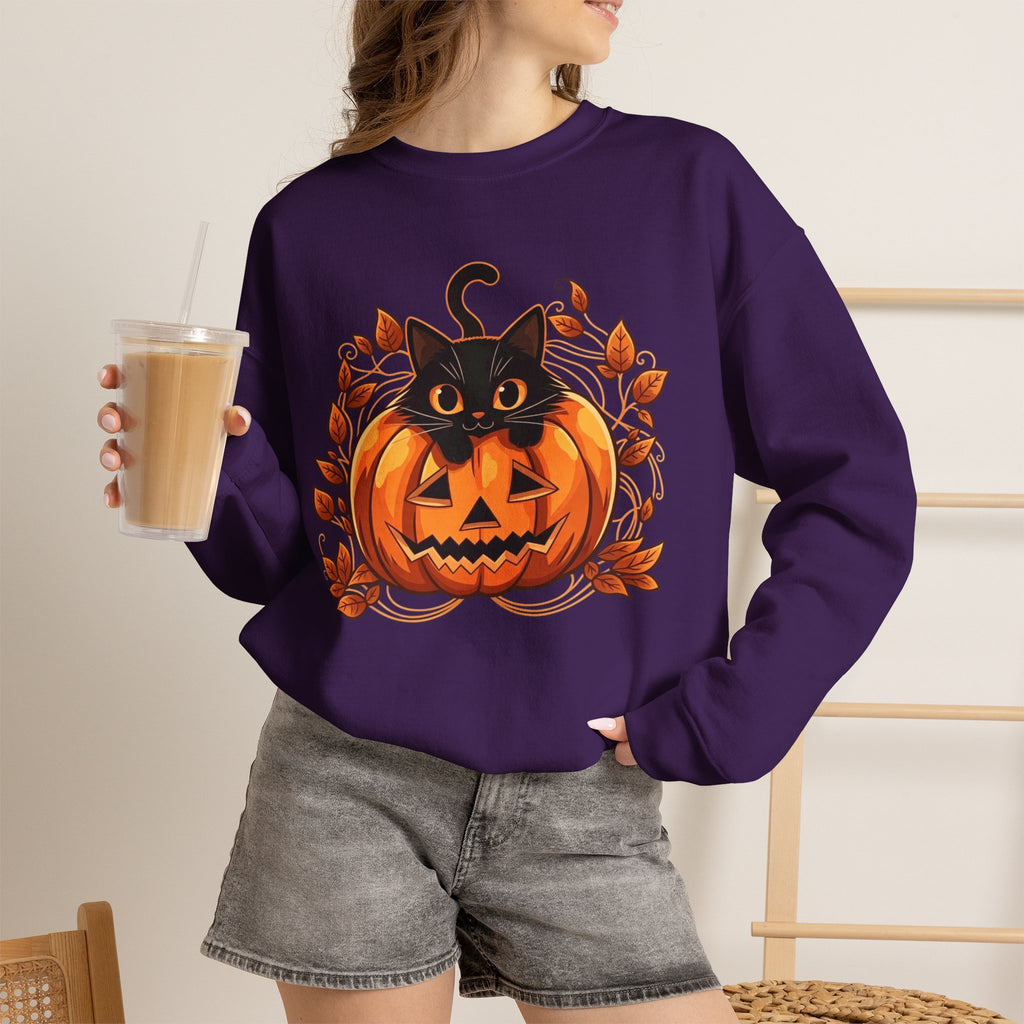 ORVIAN — Black Cat & Pumpkin Halloween Crewneck, Ghost & Coquette Bow Unisex Heavy Blend