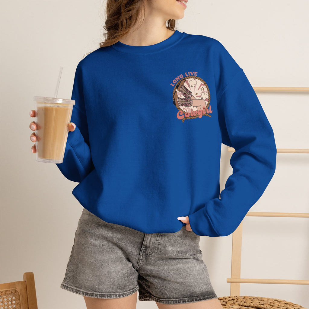 ORVIAN — Howdy Cowgirls Western Crewneck, Leopard Lightning Bolt & Cowgirl Boots Unisex Heavy Blend