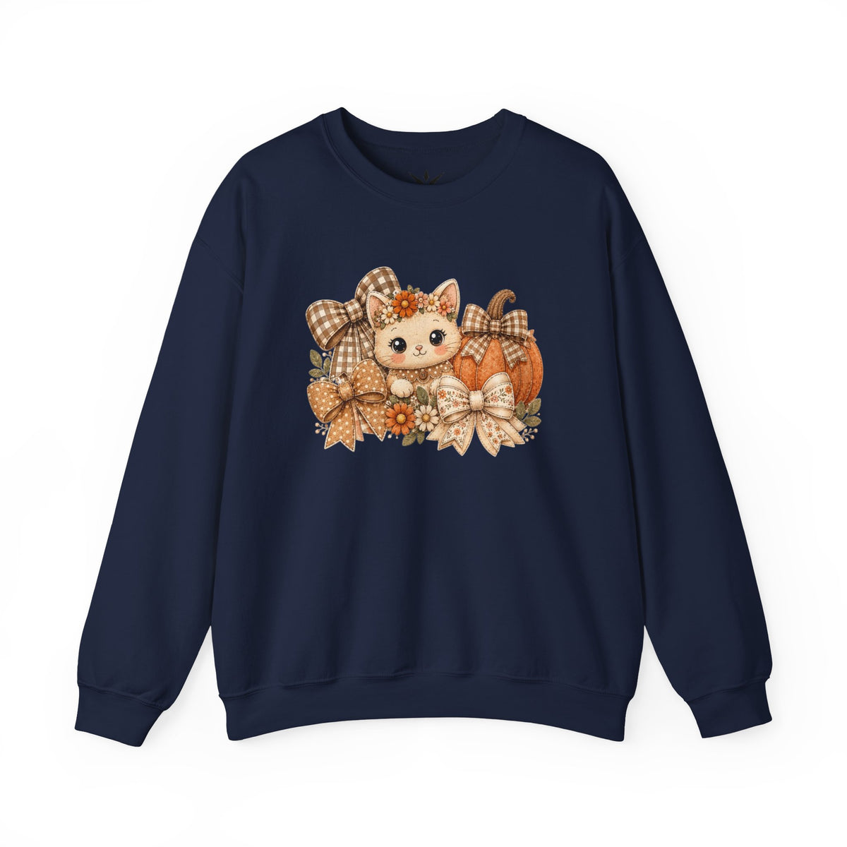 ORVIAN — Fall Kitten & Coquette Ghost Crewneck, Gingham Pumpkin Autumn Unisex Heavy Blend