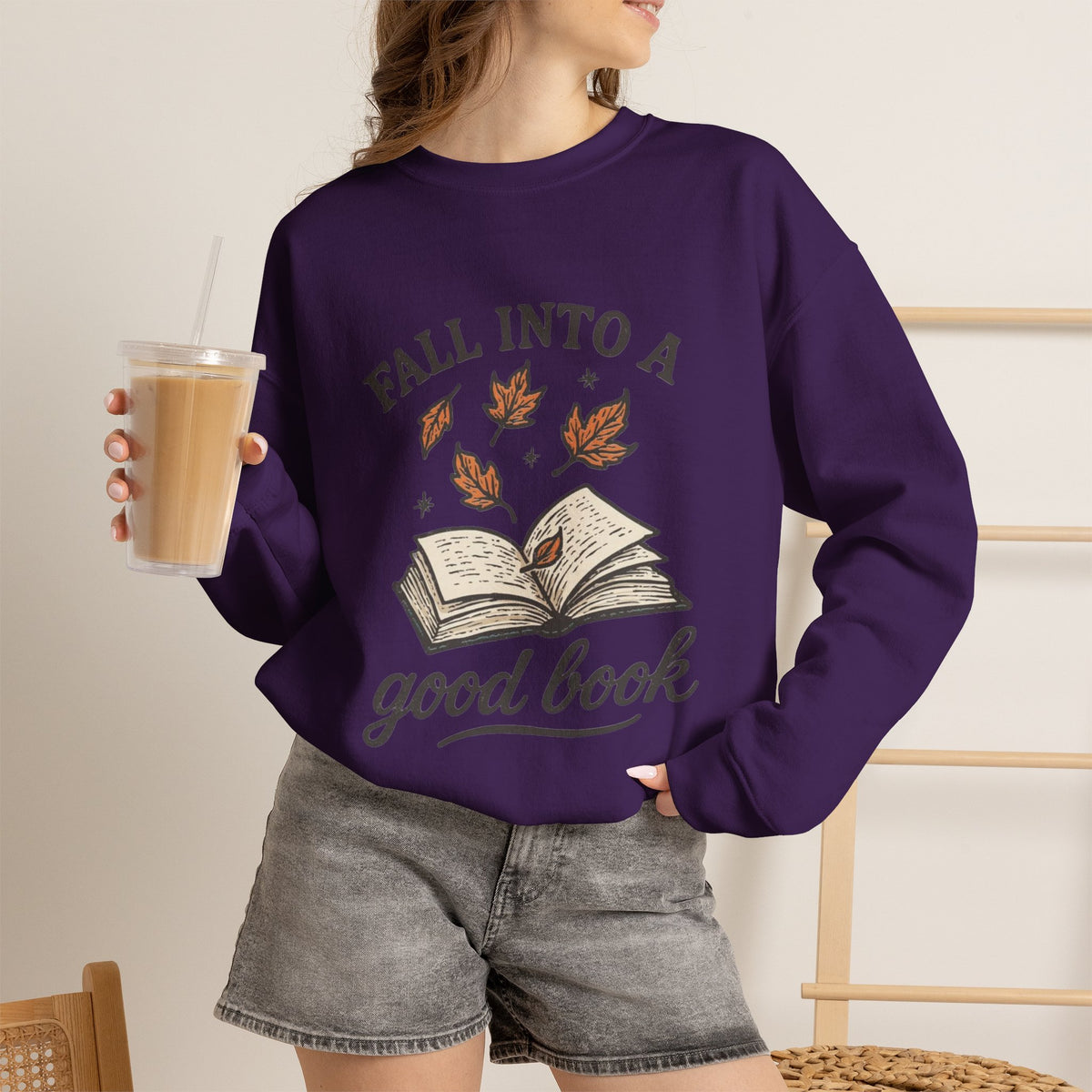 ORVIAN — Fall Into a Good Book Ghost Crewneck, Cozy Autumn Book Lover Unisex Heavy Blend