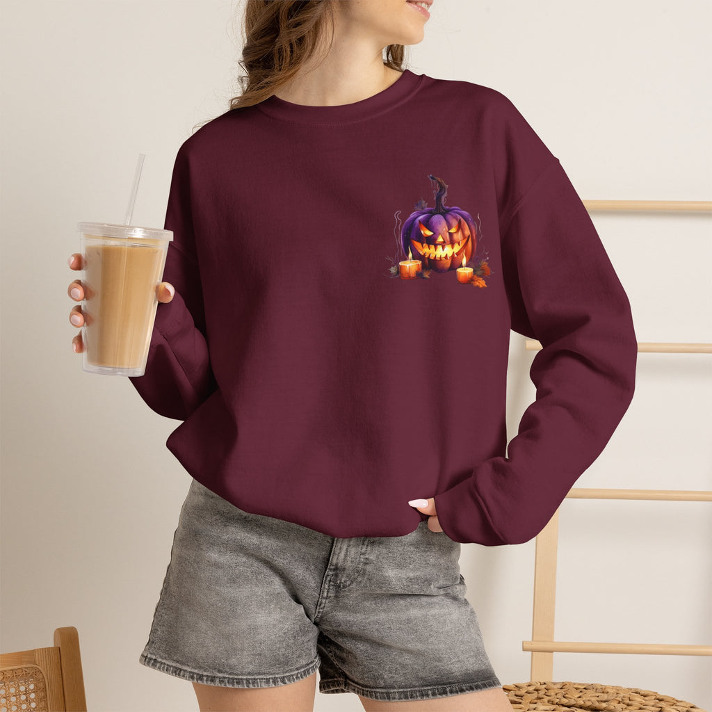 ORVIAN — Watercolor Haunted Castle Halloween Crewneck, Purple Jack-o'-Lantern Unisex Heavy Blend