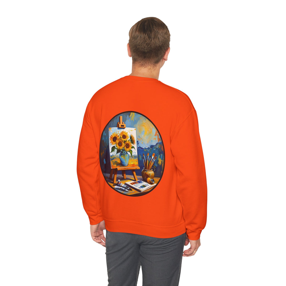 ORVIAN — Van Gogh Starry Night Sunflower & Artist Easel Crewneck, Art-Inspired Sweatshirt