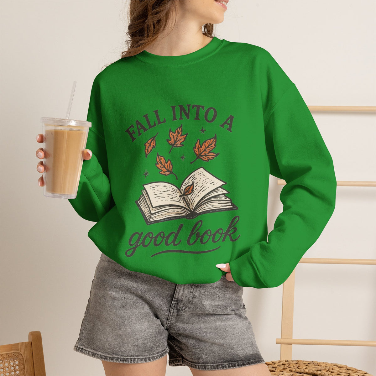 ORVIAN — Fall Into a Good Book Ghost Crewneck, Cozy Autumn Book Lover Unisex Heavy Blend