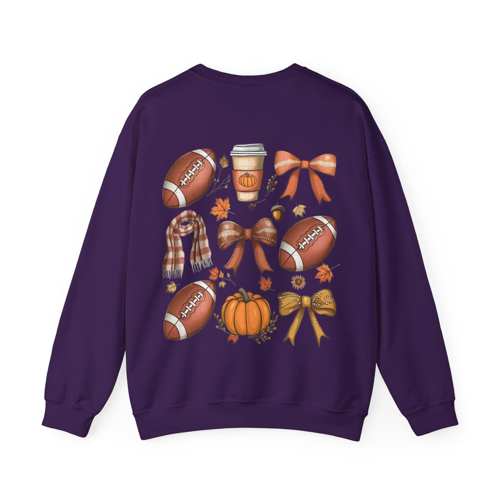 ORVIAN — Coquette Fall Bow & Football Crewneck, Pumpkin Spice Game Day Unisex Heavy Blend