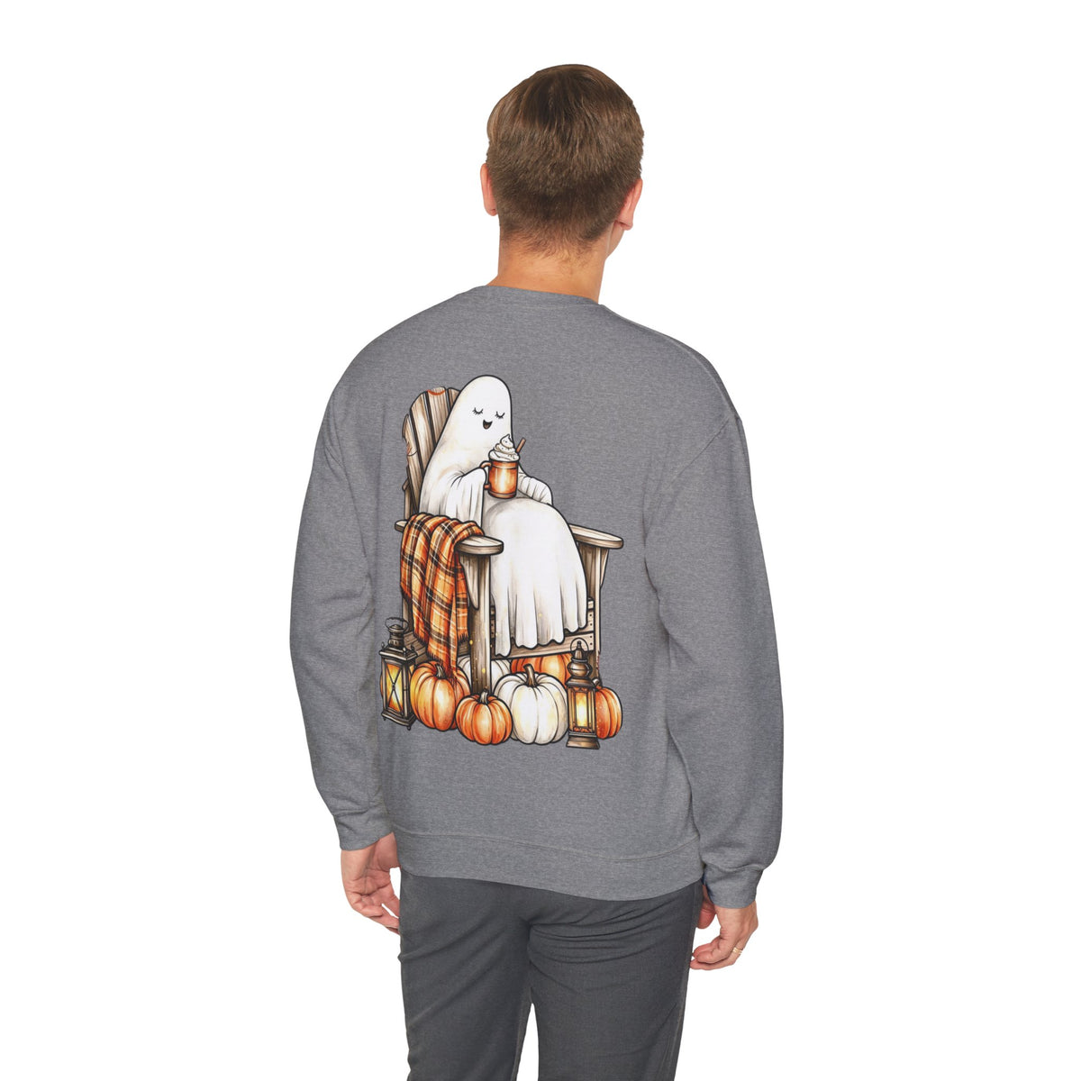ORVIAN — Ghostly Coffee Break Coquette Bow Crewneck, Cozy Pumpkin Spice Halloween Unisex
