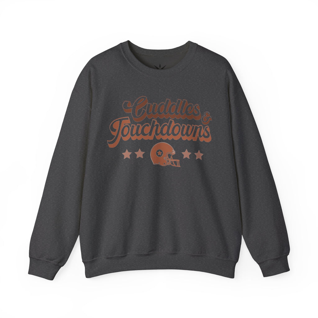 ORVIAN — Cuddles & Touchdowns Football Crewneck, Heart Football Game Day Unisex Heavy Blend