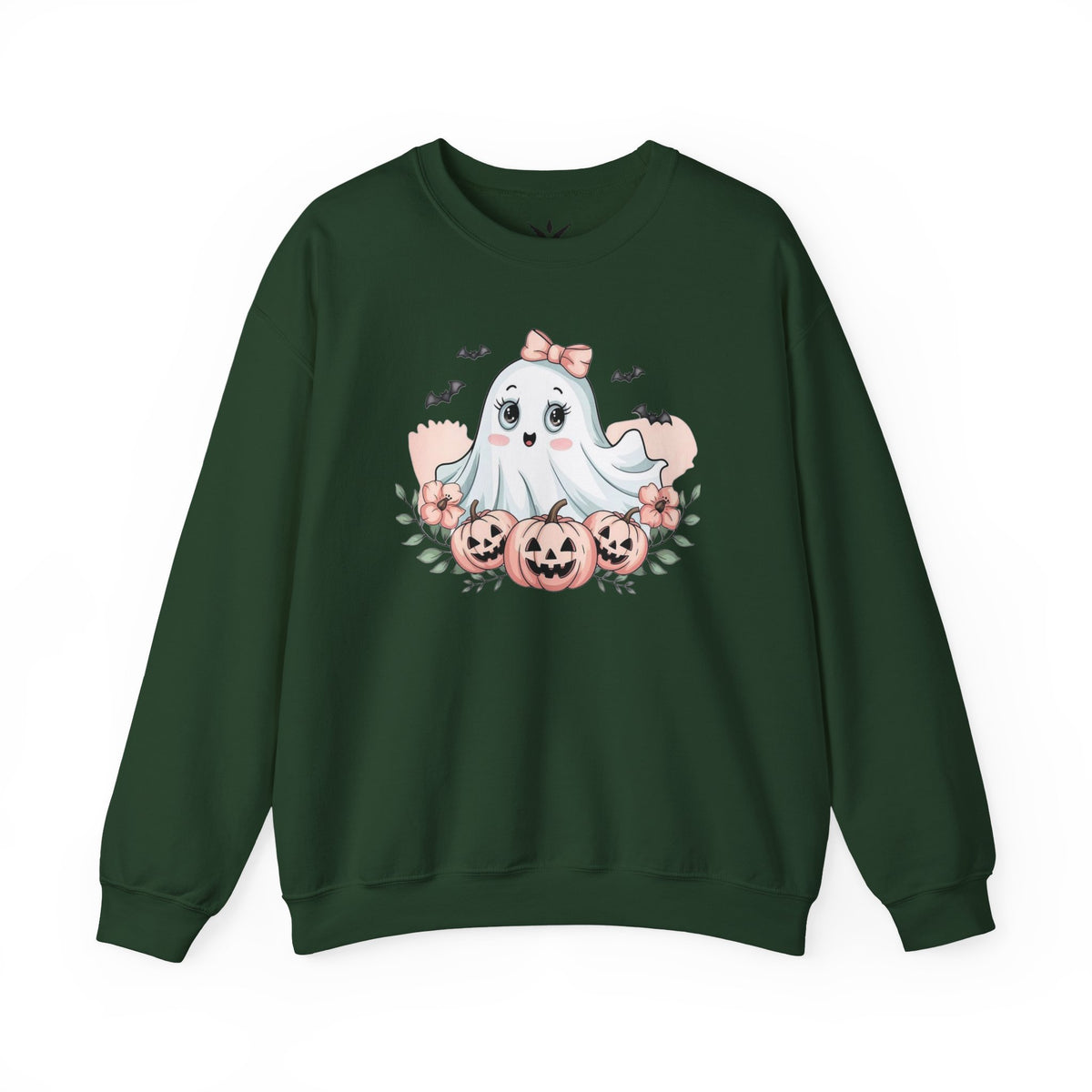 ORVIAN — Pink Halloween Coquette Ghost Crewneck, Bow & Pumpkin Unisex Heavy Blend
