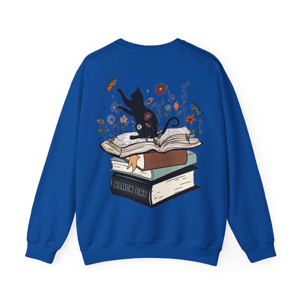 ORVIAN — Life Is Better With Flowers, Cats & Books Crewneck, Black Cat Book Stack Unisex