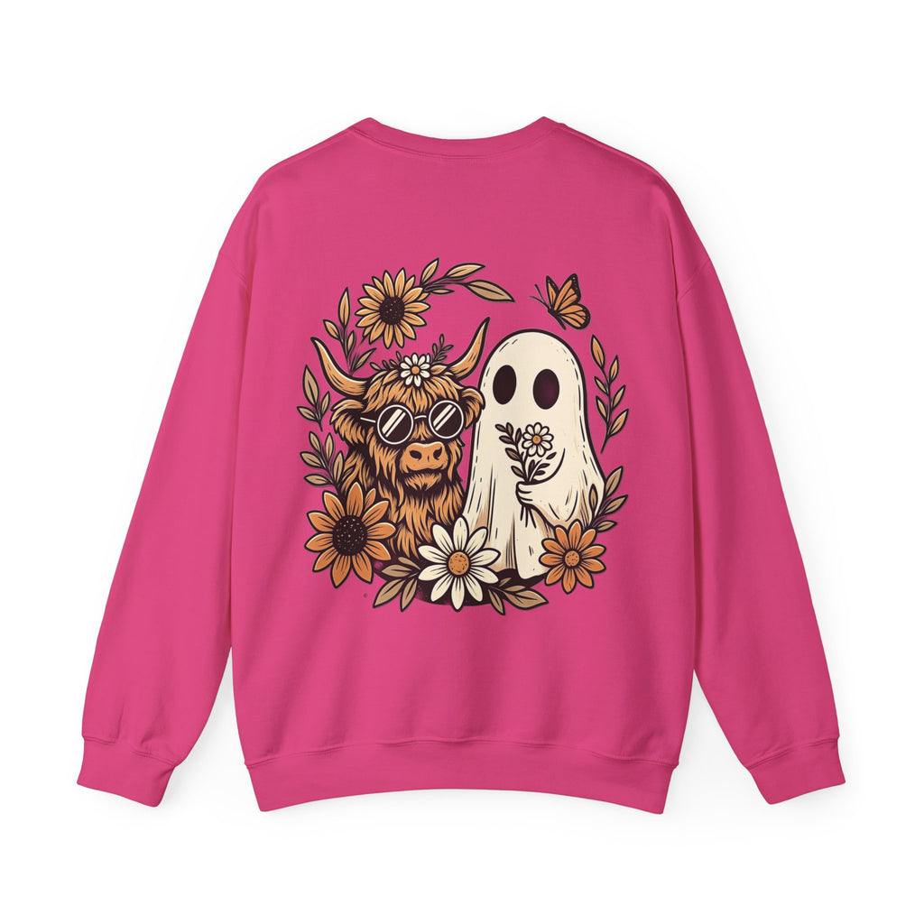 ORVIAN — Highland Cow & Cute Ghost Western Floral Crewneck, Spooky Unisex Sweatshirt