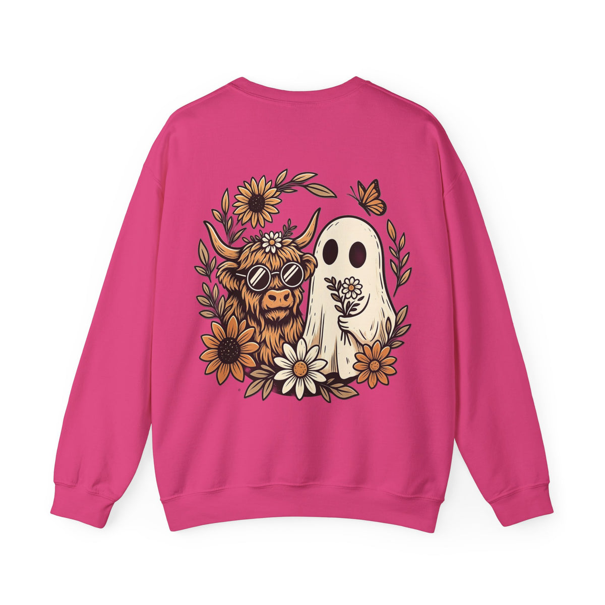 ORVIAN — Highland Cow & Cute Ghost Western Floral Crewneck, Spooky Unisex Sweatshirt