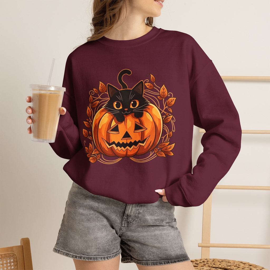 ORVIAN — Black Cat & Pumpkin Halloween Crewneck, Ghost & Coquette Bow Unisex Heavy Blend