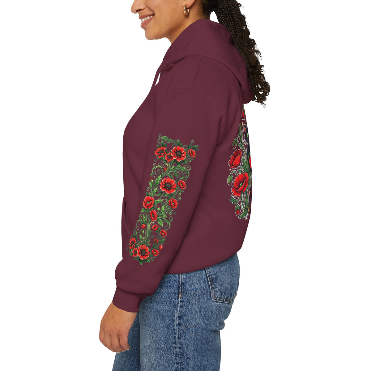 ORVIAN — Black Cat & Red Poppies Unisex Heavy Blend Hoodie