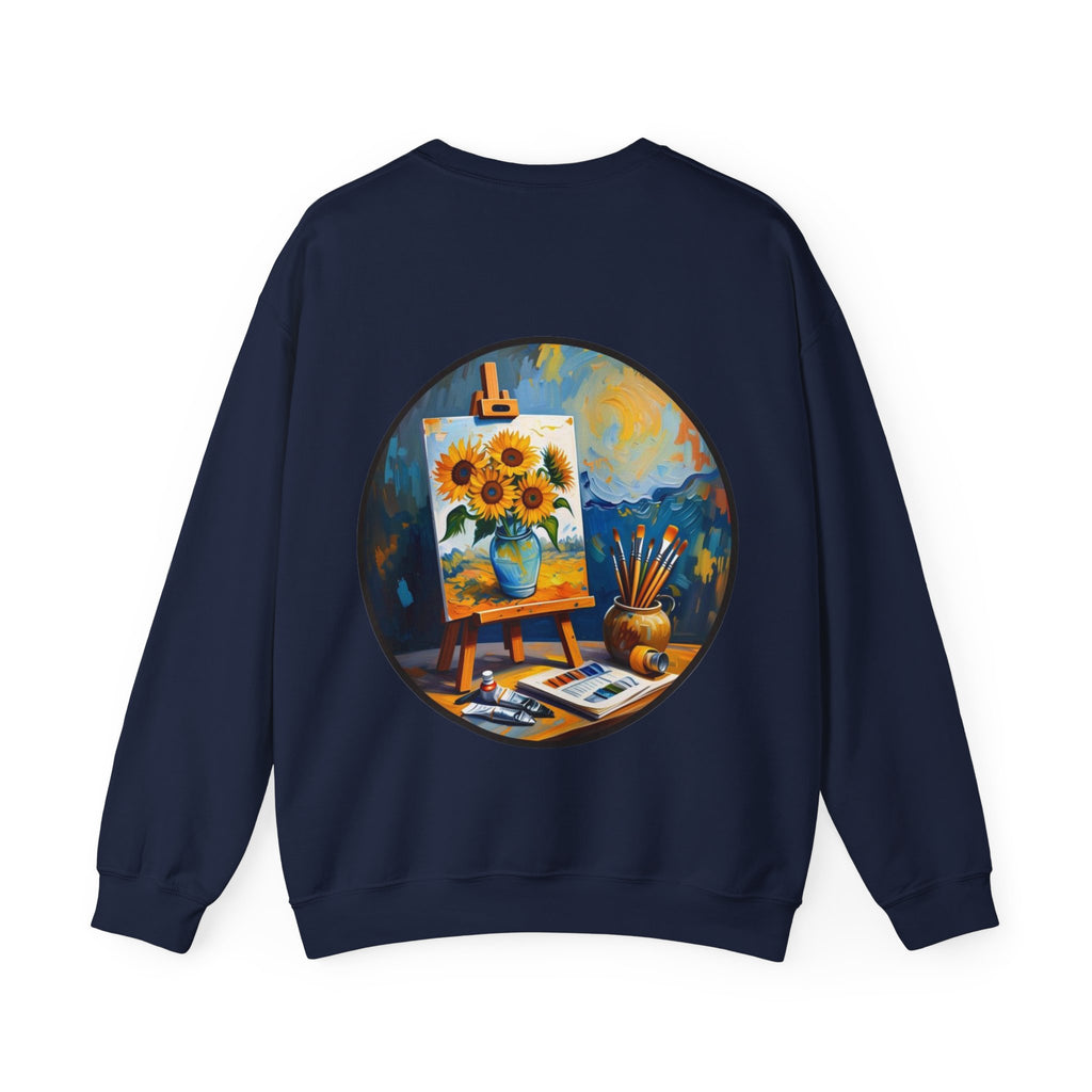 ORVIAN — Van Gogh Starry Night Sunflower & Artist Easel Crewneck, Art-Inspired Sweatshirt