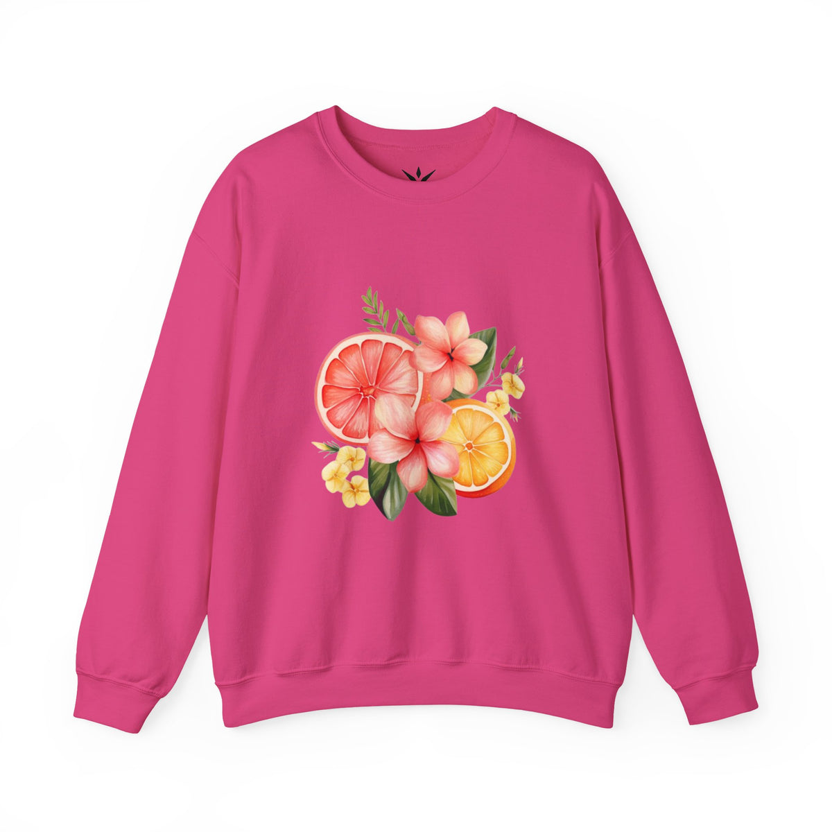 ORVIAN — Tropical Citrus & Pink Floral Crewneck, Grapefruit Orange Watercolor Unisex Heavy Blend