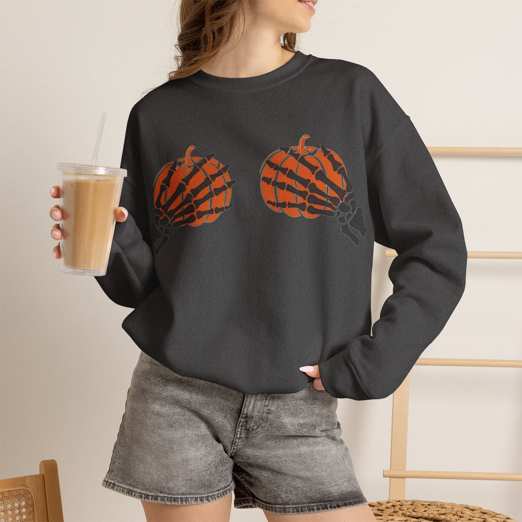 ORVIAN — Pumpkin Bra & Trick or Treat Halloween Crewneck, Skeleton Hands Unisex Heavy Blend