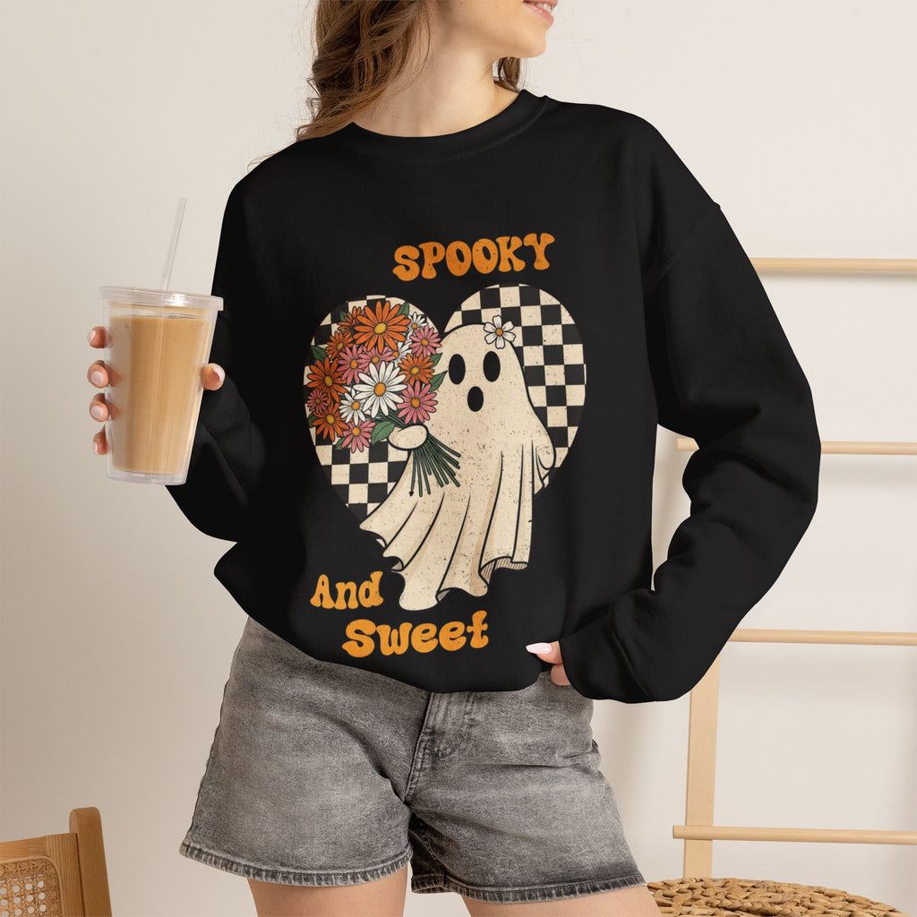 ORVIAN — Spooky & Sweet Ghost Crewneck, Coquette Bow Heart Halloween Unisex Sweatshirt
