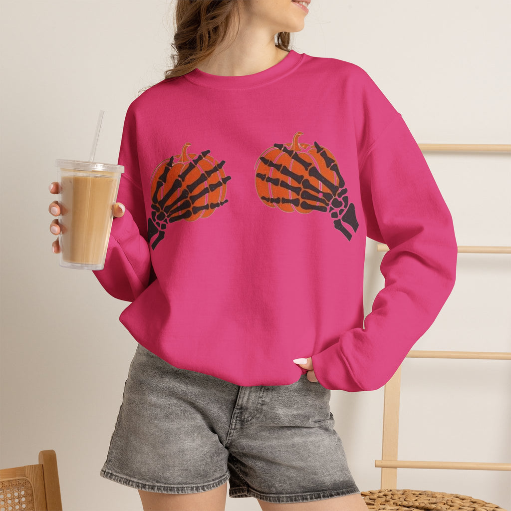 ORVIAN — Pumpkin Bra & Trick or Treat Halloween Crewneck, Skeleton Hands Unisex Heavy Blend