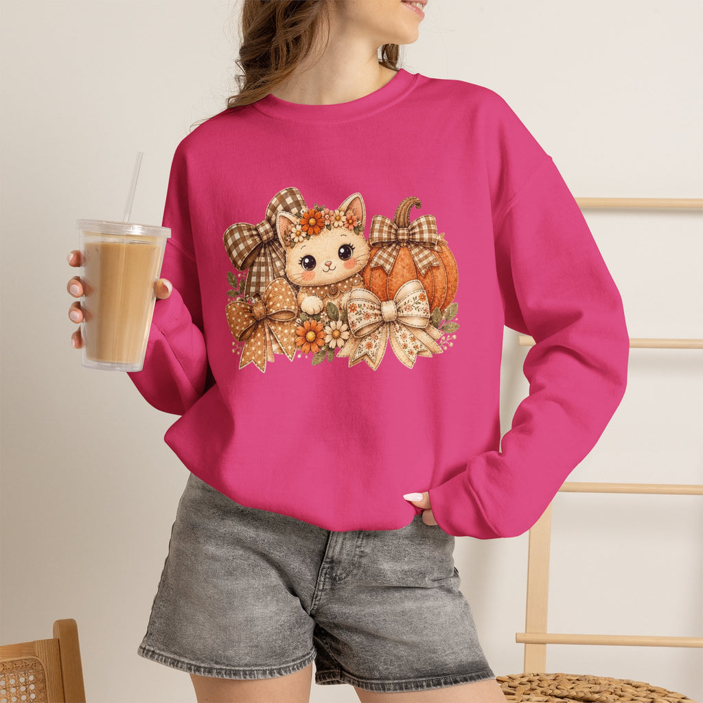 ORVIAN — Fall Kitten & Coquette Ghost Crewneck, Gingham Pumpkin Autumn Unisex Heavy Blend