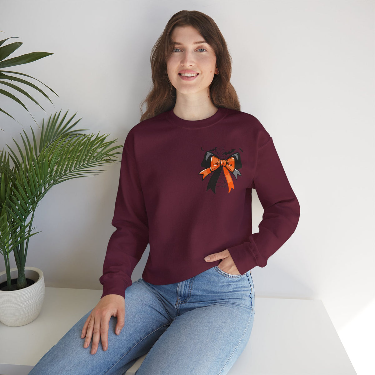 ORVIAN — Coquette Ghost & Bow Halloween Crewneck, Lace Ghost Pumpkin Unisex Sweatshirt
