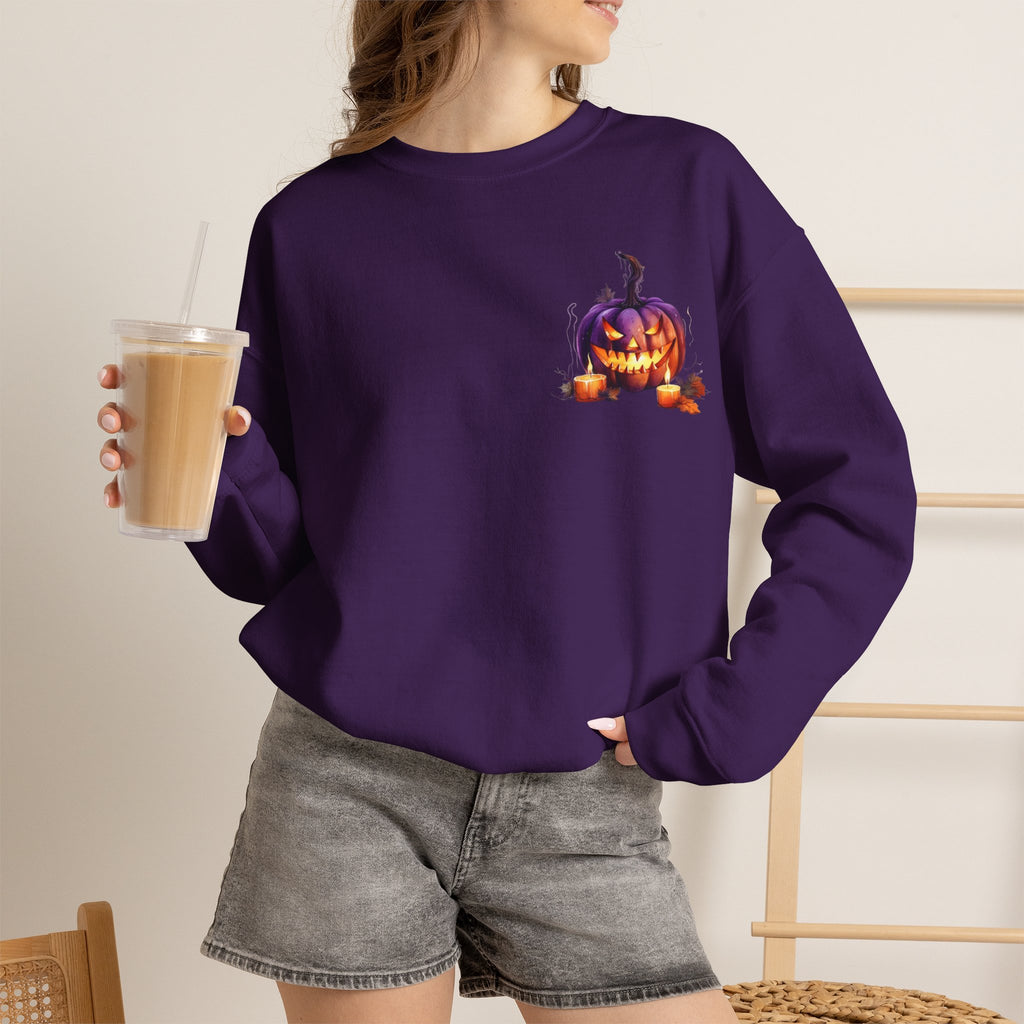 ORVIAN — Watercolor Haunted Castle Halloween Crewneck, Purple Jack-o'-Lantern Unisex Heavy Blend