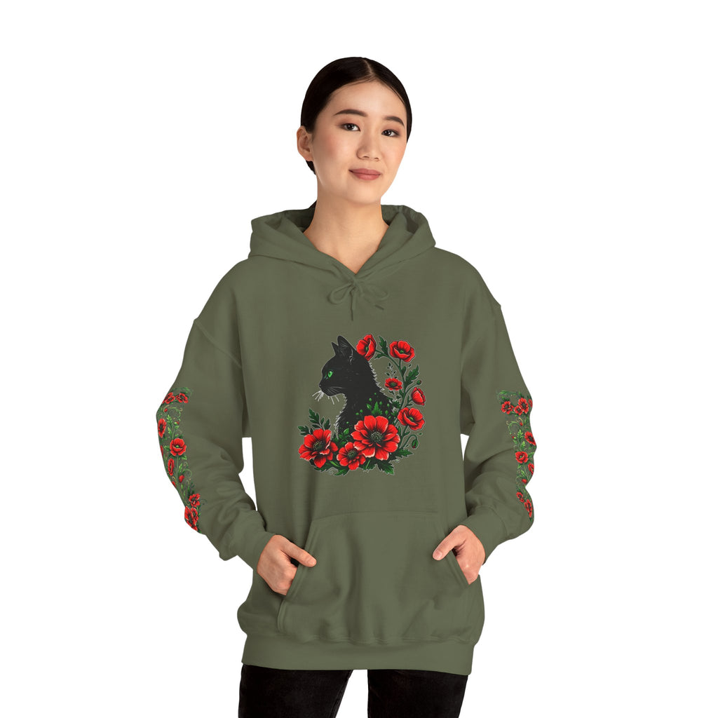 ORVIAN — Black Cat & Red Poppies Unisex Heavy Blend Hoodie