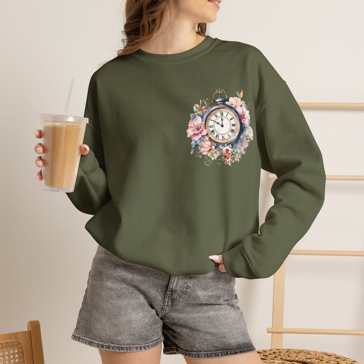 ORVIAN — Blue Watercolor Floral Book Crewneck, Open Book Wildflower Literary Unisex Heavy Blend