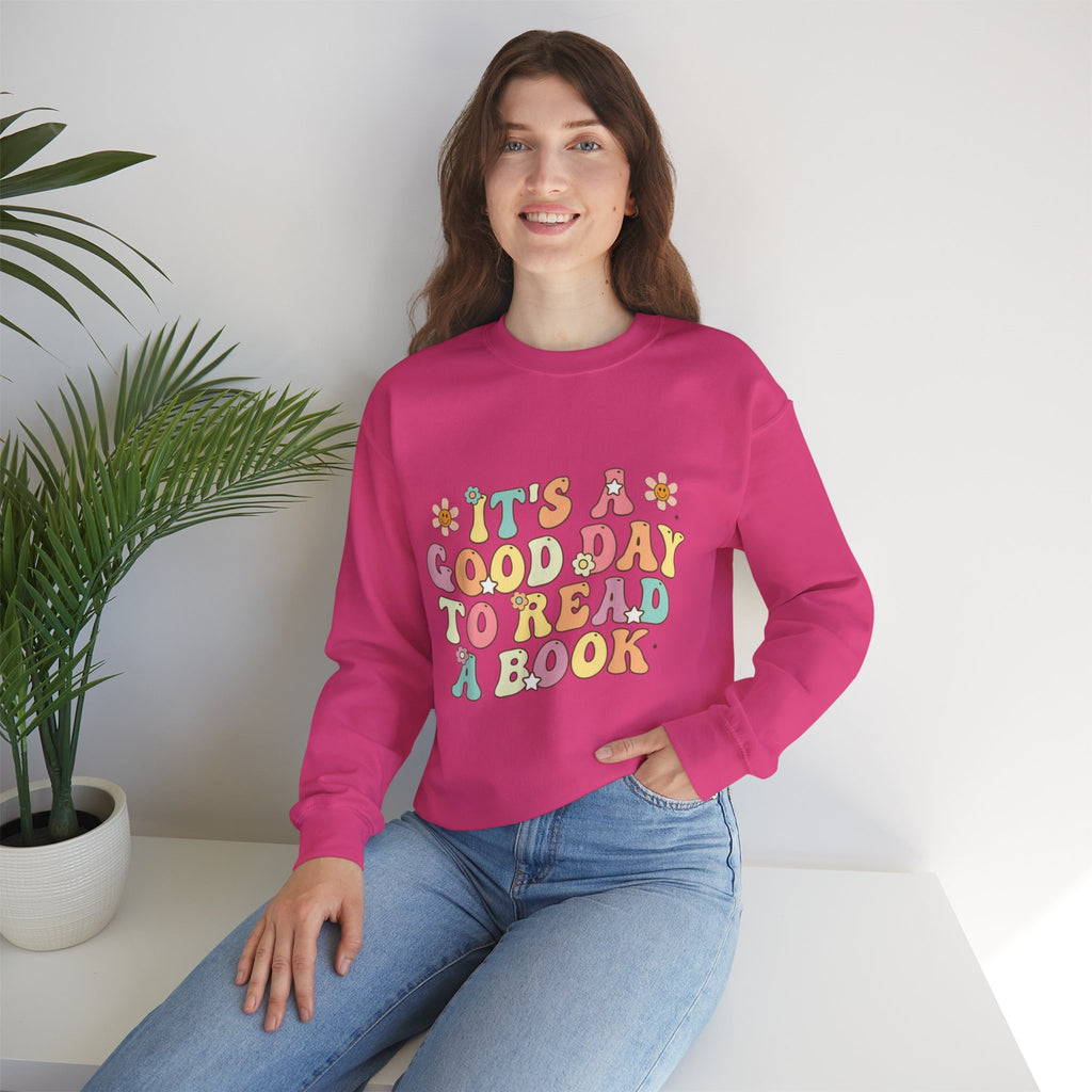 ORVIAN — Good Day to Read a Book Crewneck, Retro Floral Book Lover Sweatshirt Unisex Heavy Blend