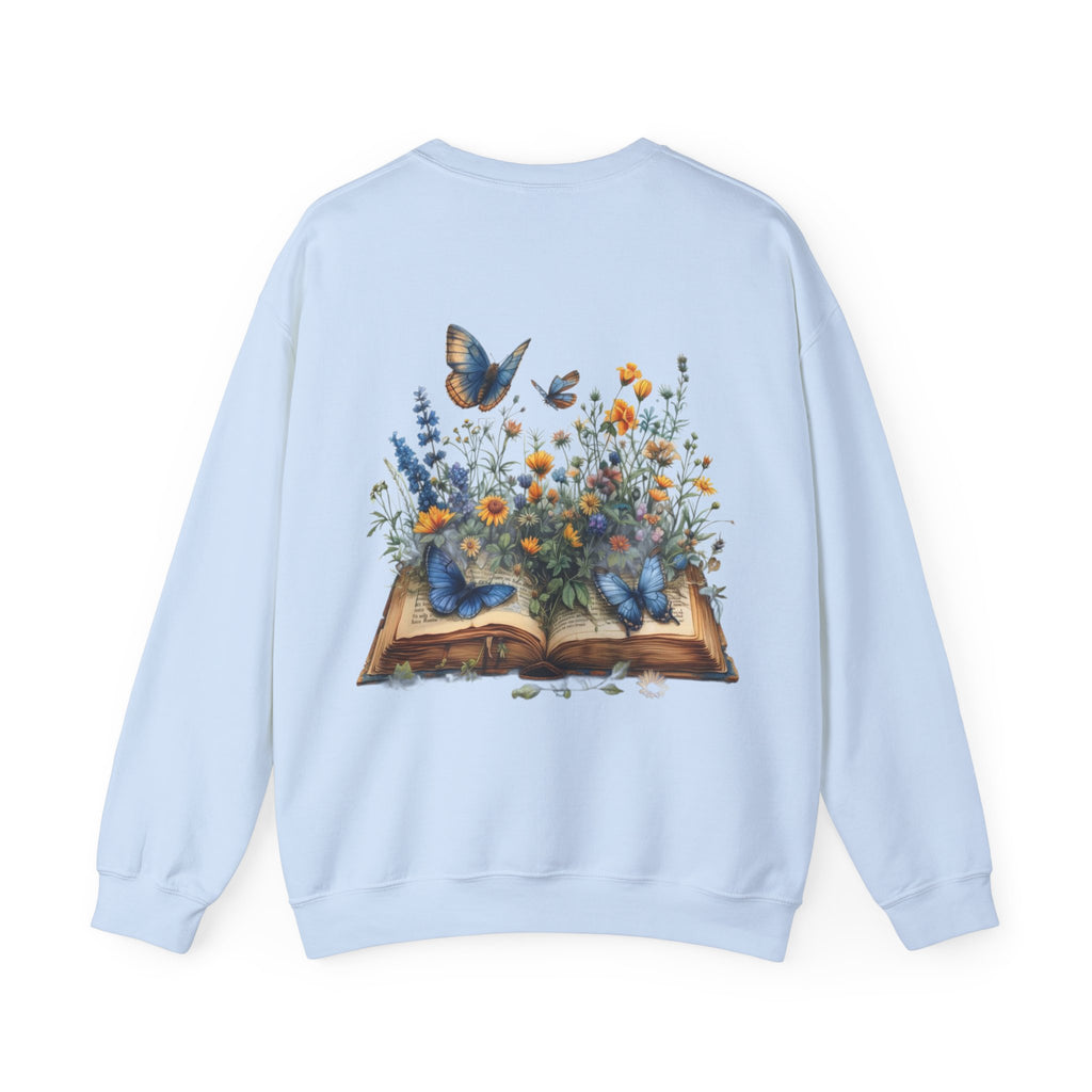 ORVIAN — Watercolor Floral Book & Butterfly Crewneck, Literary Nature Unisex Heavy Blend
