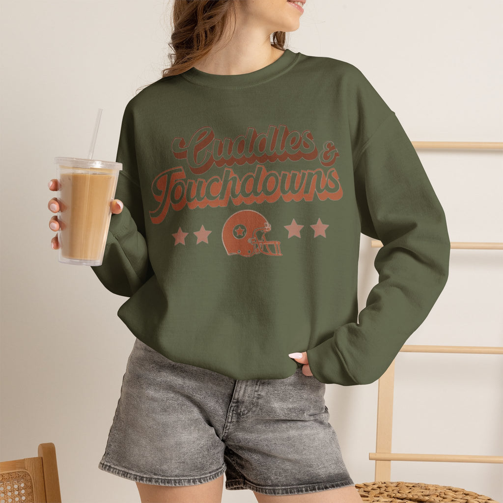 ORVIAN — Cuddles & Touchdowns Football Crewneck, Heart Football Game Day Unisex Heavy Blend