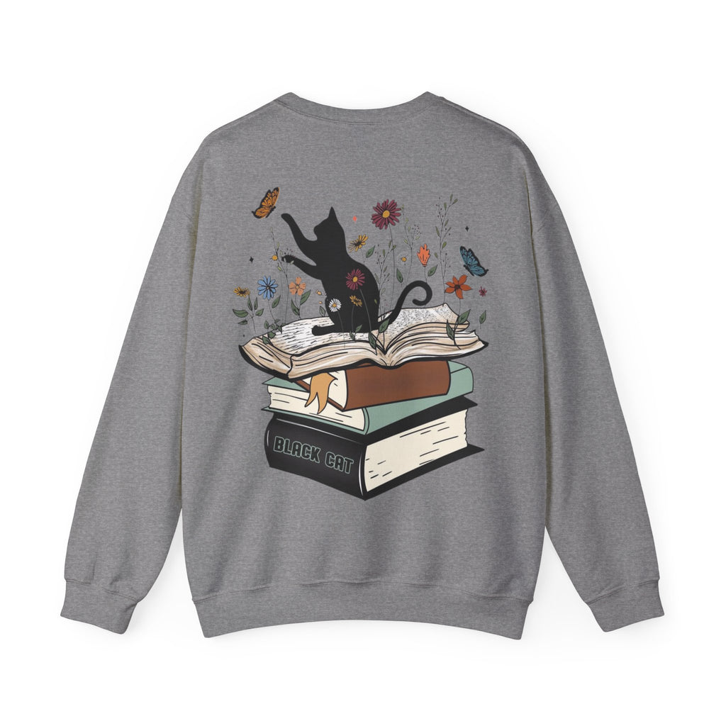 ORVIAN — Life Is Better With Flowers, Cats & Books Crewneck, Black Cat Book Stack Unisex