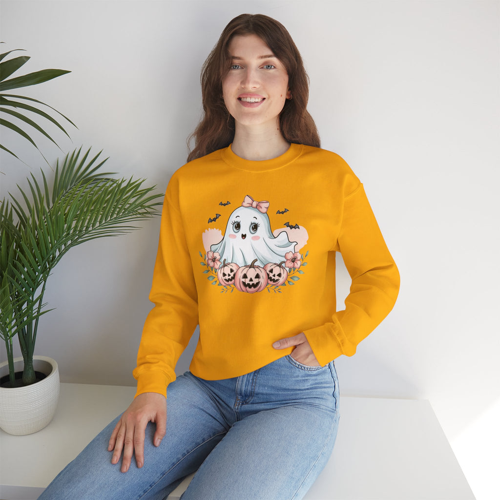 ORVIAN — Pink Halloween Coquette Ghost Crewneck, Bow & Pumpkin Unisex Heavy Blend