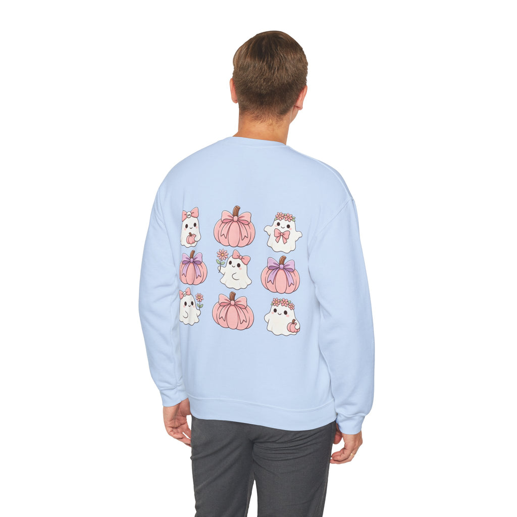 ORVIAN — Pink Halloween Coquette Ghost Crewneck, Bow & Pumpkin Unisex Heavy Blend