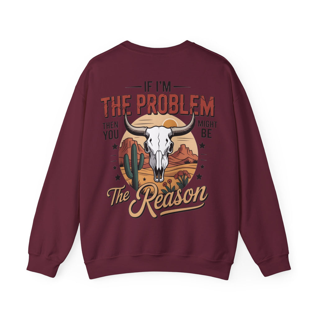 ORVIAN — Cowgirl “If I'm the Problem” Western Crewneck, Longhorn Skull Unisex Heavy Blend