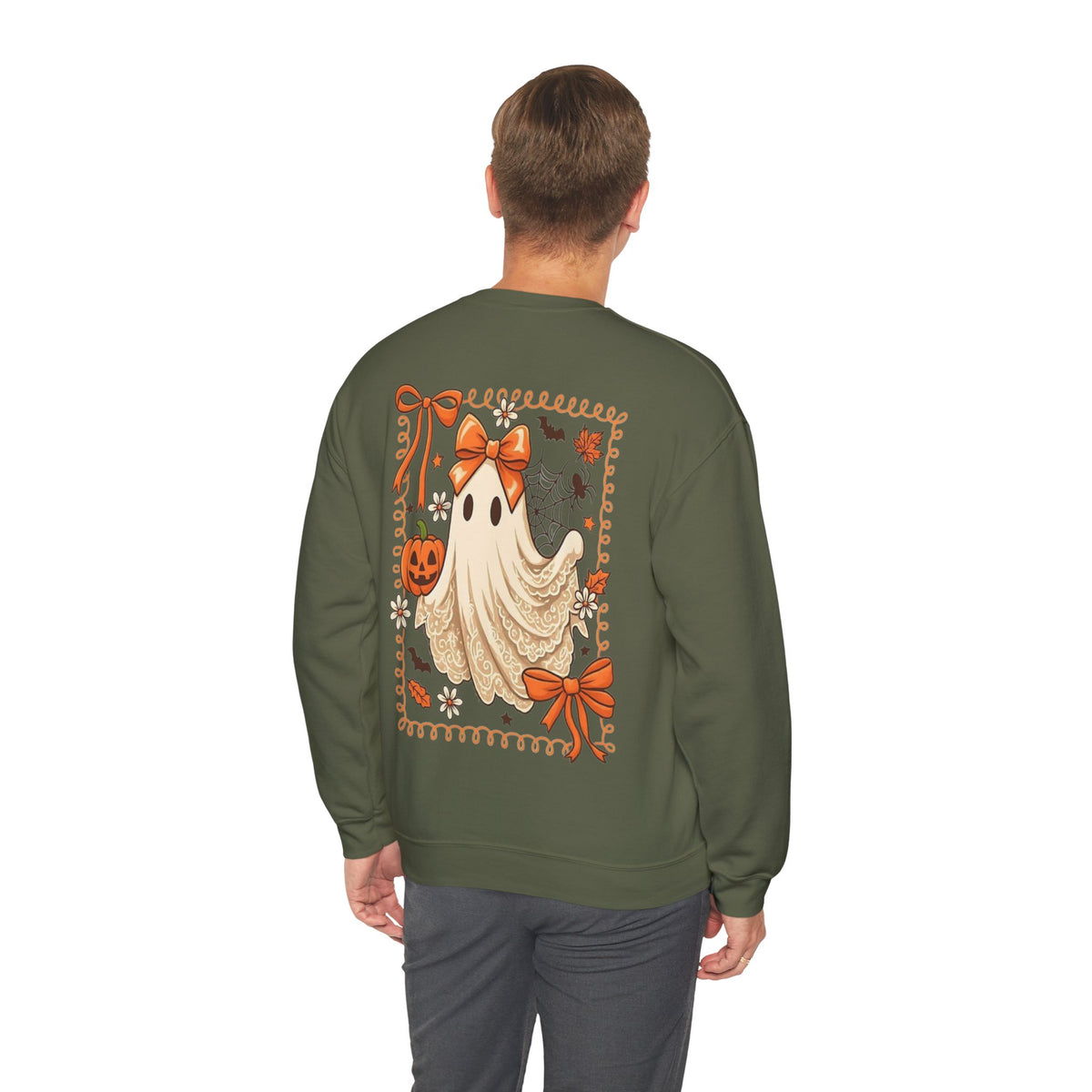 ORVIAN — Coquette Ghost & Bow Halloween Crewneck, Lace Ghost Pumpkin Unisex Sweatshirt