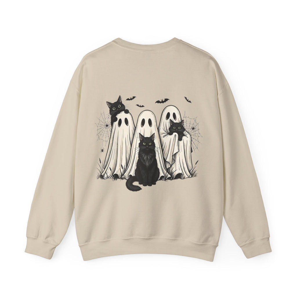 ORVIAN — Halloween Cats & Ghosts Crewneck, Spooky Cute Black Cat Unisex Sweatshirt