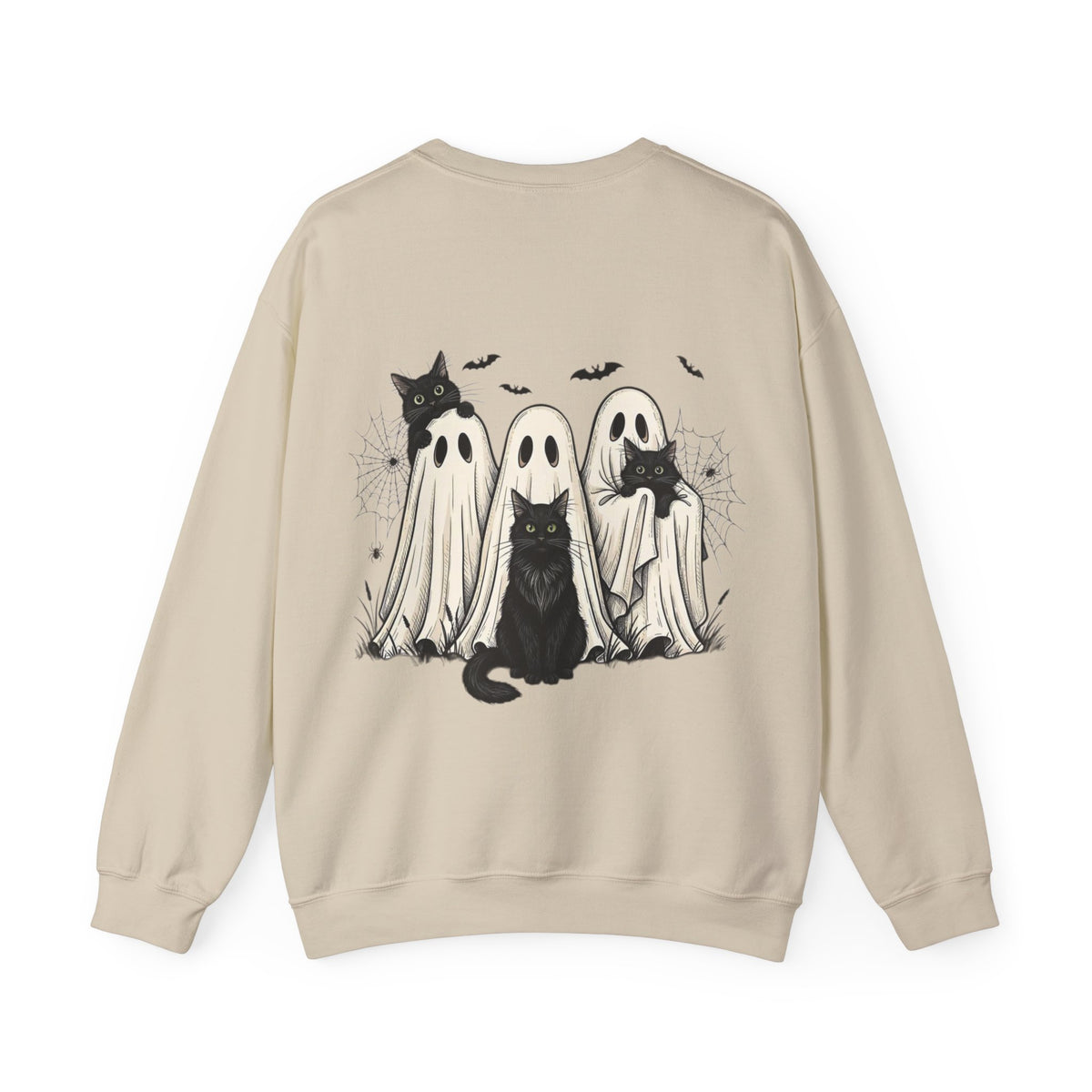 ORVIAN — Halloween Cats & Ghosts Crewneck, Spooky Cute Black Cat Unisex Sweatshirt