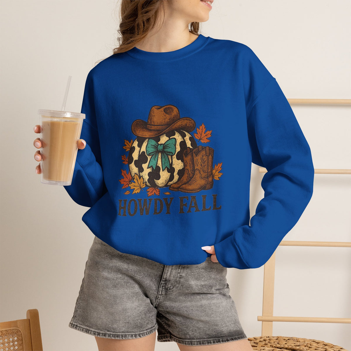 ORVIAN — Howdy Fall Wéstern Pumpkin & Ghost Cow Crewneck, Moo I Mean Boo Halloween Unisex