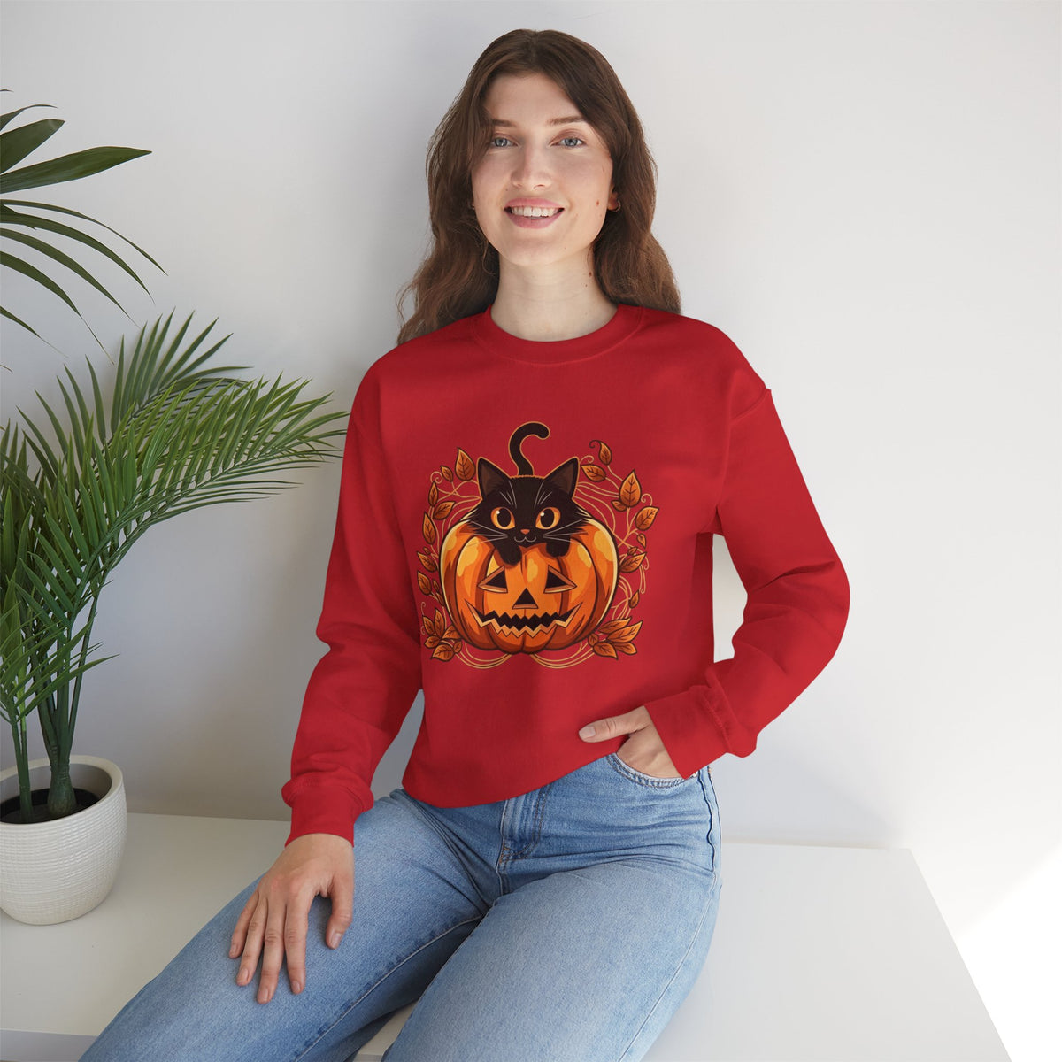 ORVIAN — Black Cat & Pumpkin Halloween Crewneck, Ghost & Coquette Bow Unisex Heavy Blend