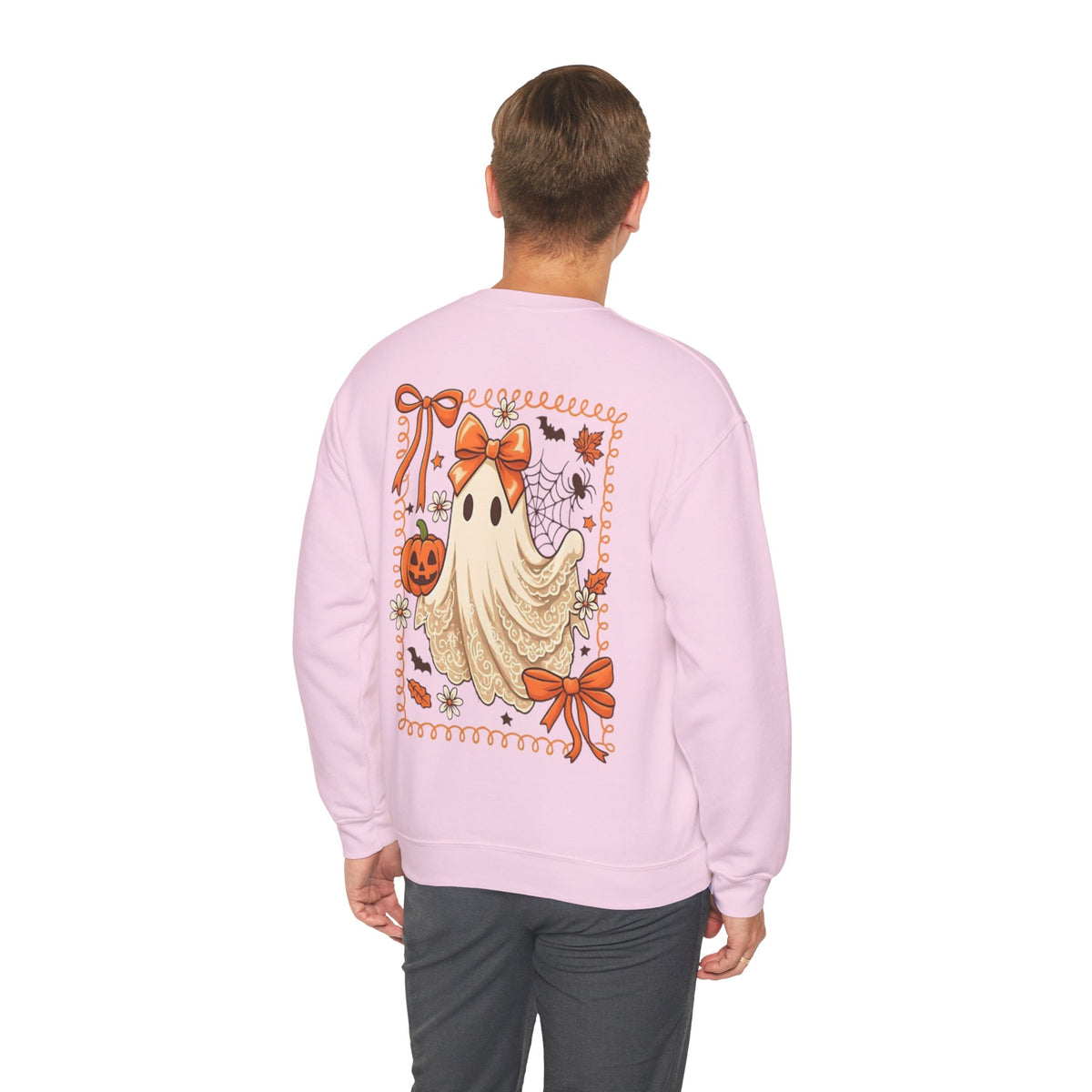 ORVIAN — Coquette Ghost & Bow Halloween Crewneck, Lace Ghost Pumpkin Unisex Sweatshirt