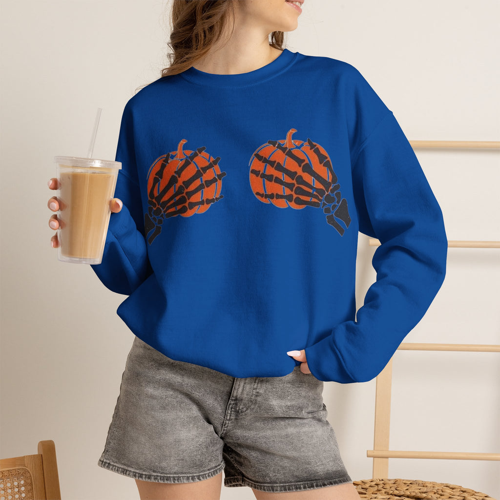 ORVIAN — Pumpkin Bra & Trick or Treat Halloween Crewneck, Skeleton Hands Unisex Heavy Blend
