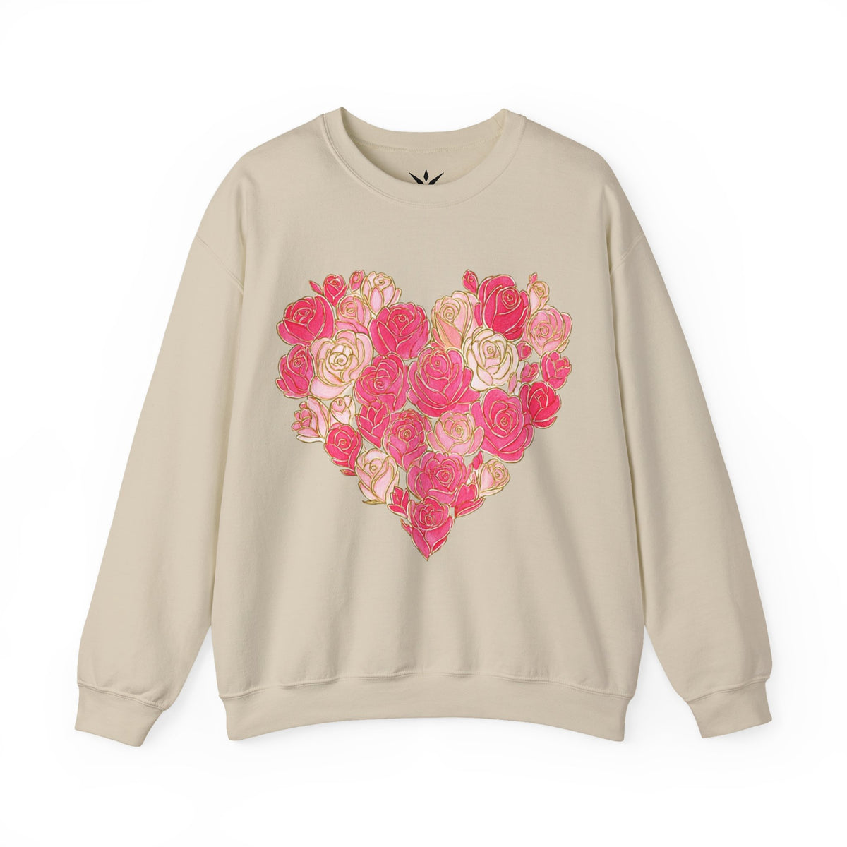 ORVIAN — Floral Rose Heart Crewneck, Romantic Pink Flower Valentine Sweatshirt, Unisex Heavy Blend