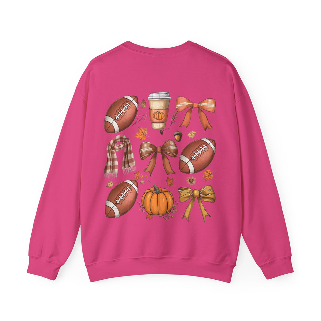 ORVIAN — Coquette Fall Bow & Football Crewneck, Pumpkin Spice Game Day Unisex Heavy Blend