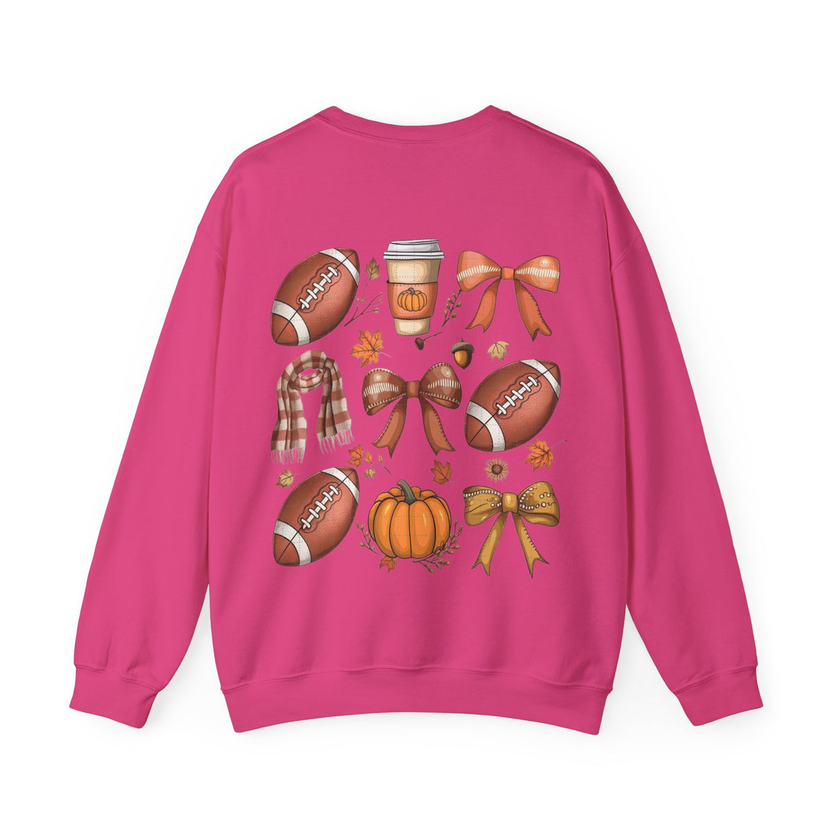 ORVIAN — Coquette Fall Bow & Football Crewneck, Pumpkin Spice Game Day Unisex Heavy Blend