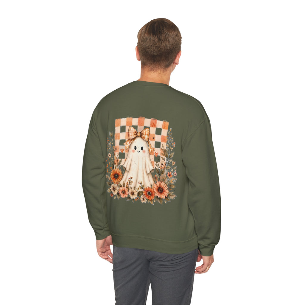 ORVIAN — Fall Kitten & Coquette Ghost Crewneck, Gingham Pumpkin Autumn Unisex Heavy Blend